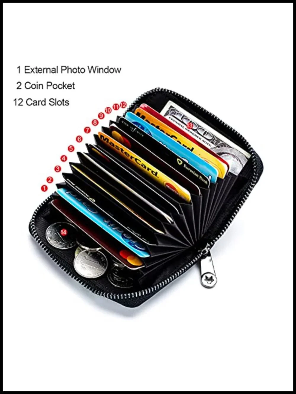 Genuine Leather Credit Card Wallet Accordion Zipper RFID Holder Coin Purse ID